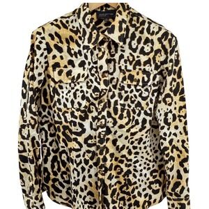 Jones New York Signature Leopard Print Button Up Shirt Top Women's Size Large